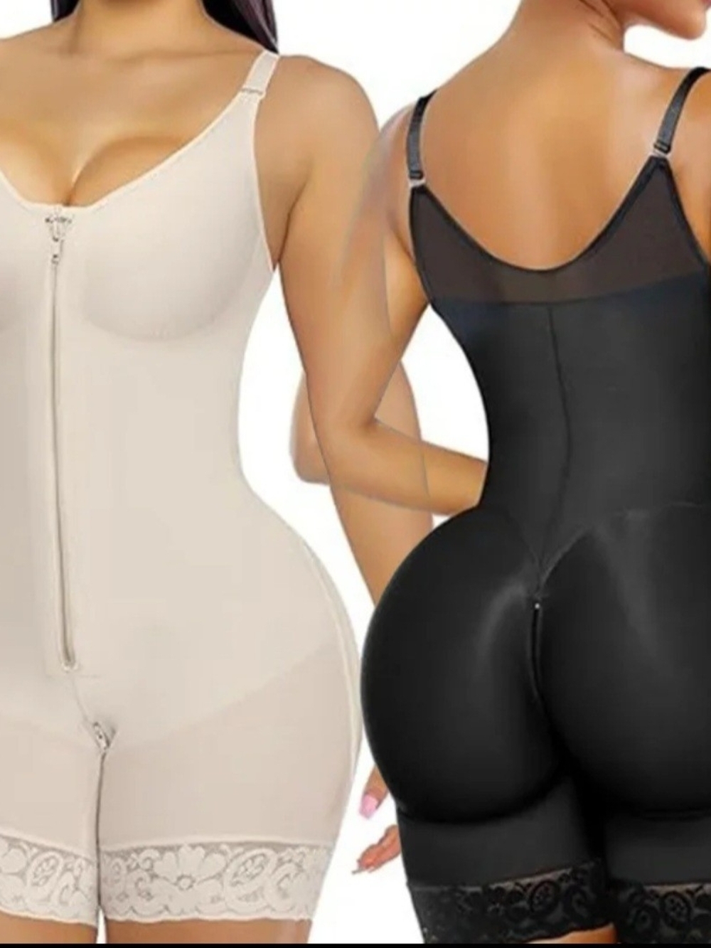 Seamless Lace Hem Full-Body Shapewear Bodysuit - Black